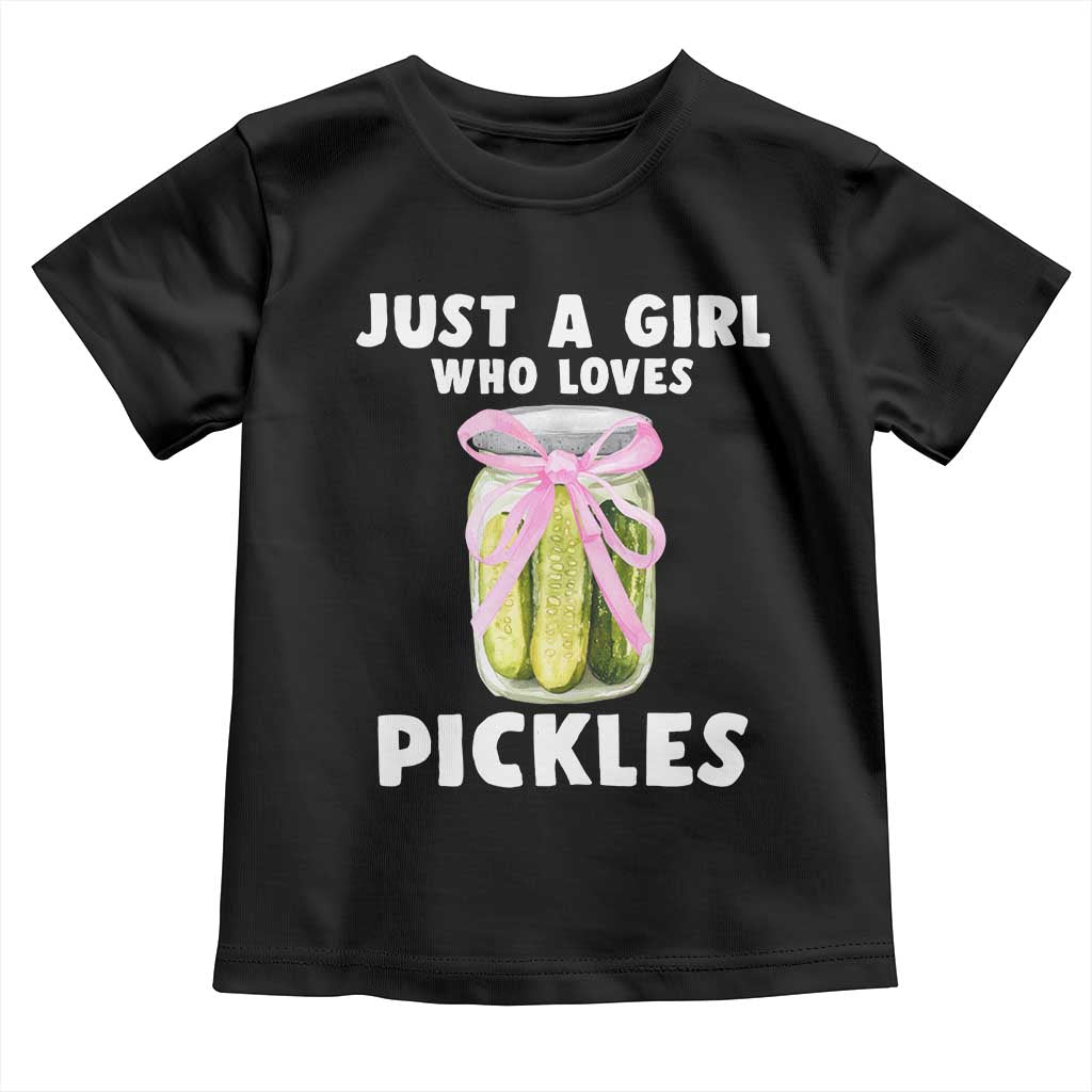 Just a Girl Who Loves Pickles Toddler T Shirt Pickle Jars with Coquette Bow TS10 Black Print Your Wear