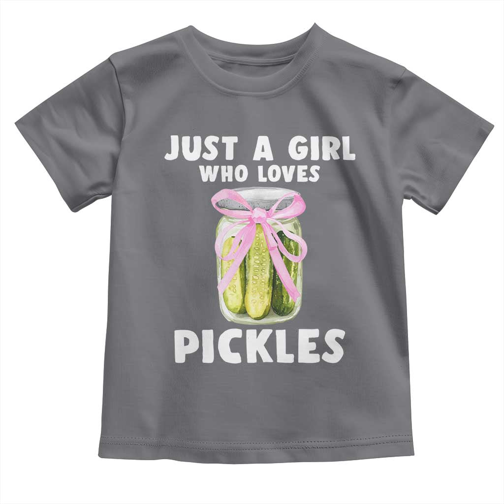 Just a Girl Who Loves Pickles Toddler T Shirt Pickle Jars with Coquette Bow TS10 Charcoal Print Your Wear