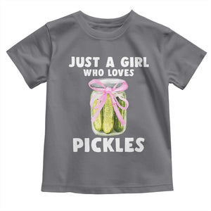 Just a Girl Who Loves Pickles Toddler T Shirt Pickle Jars with Coquette Bow TS10 Charcoal Print Your Wear