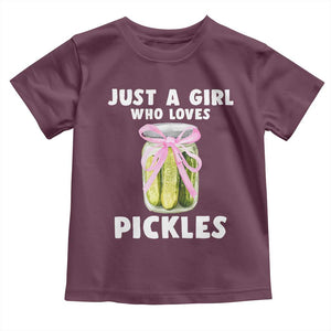 Just a Girl Who Loves Pickles Toddler T Shirt Pickle Jars with Coquette Bow TS10 Maroon Print Your Wear