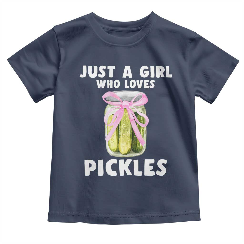 Just a Girl Who Loves Pickles Toddler T Shirt Pickle Jars with Coquette Bow TS10 Navy Print Your Wear