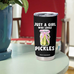 Just a Girl Who Loves Pickles Tumbler Cup Pickle Jars with Coquette Bow TS10 Print Your Wear