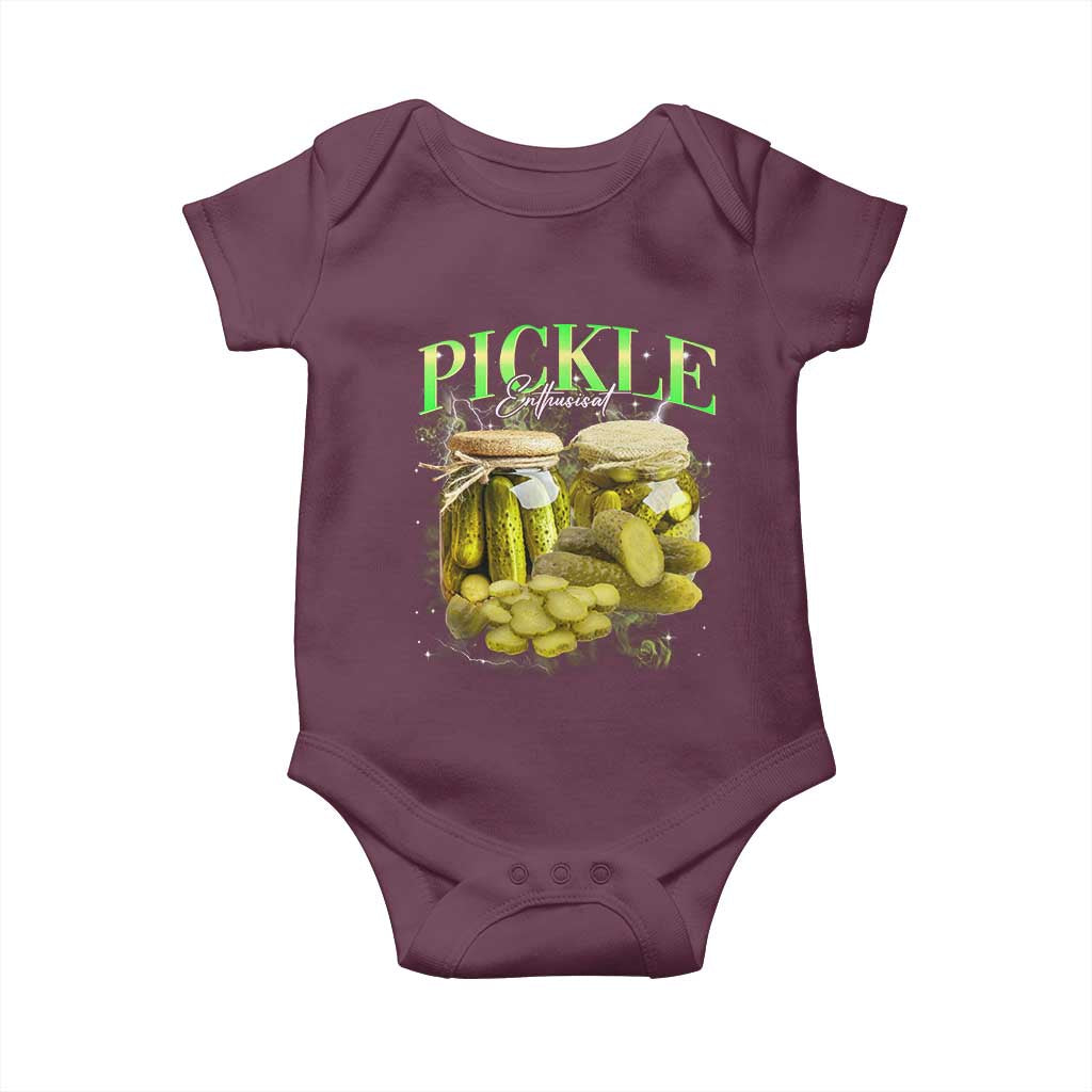 Pickle Lovers Baby Onesie Retro Pickle Enthusiast Vintage 90s Graphic TS10 Maroon Print Your Wear