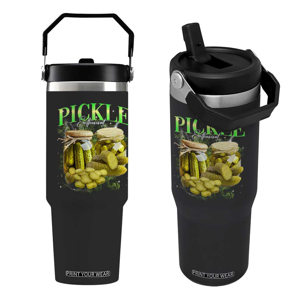 Pickle Lovers Flip Straw Tumbler Retro Pickle Enthusiast Vintage 90s Graphic TS10 One Size: 30 oz Black Print Your Wear