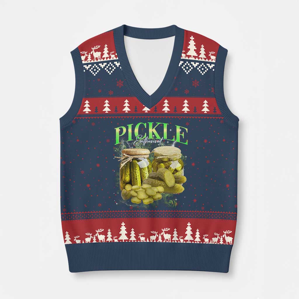 Pickle Lovers V-Neck Knit Sweater Vest Retro Pickle Enthusiast Vintage 90s Graphic TS10 Navy Red Print Your Wear
