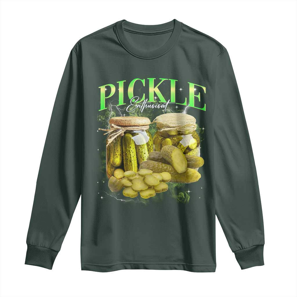 Pickle Lovers Long Sleeve Shirt Retro Pickle Enthusiast Vintage 90s Graphic TS10 Dark Forest Green Print Your Wear