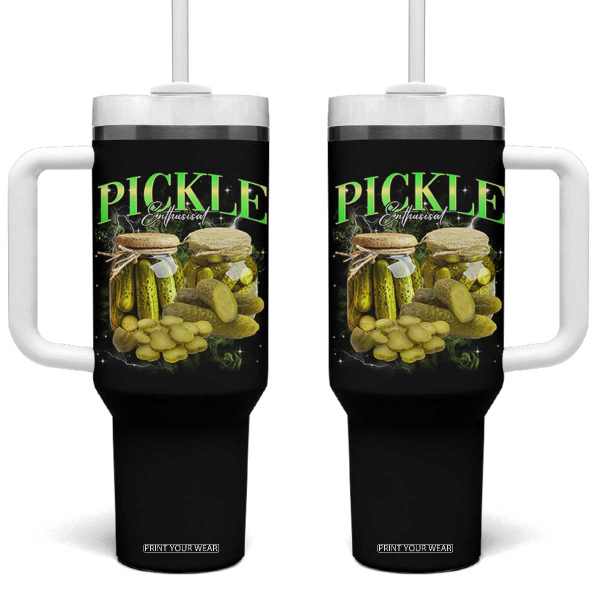 Pickle Lovers Tumbler With Handle Retro Pickle Enthusiast Vintage 90s Graphic TS10 One Size: 40 oz Black Print Your Wear