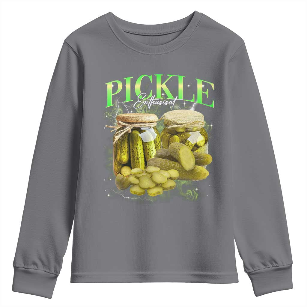 Pickle Lovers Youth Sweatshirt Retro Pickle Enthusiast Vintage 90s Graphic TS10 Charcoal Print Your Wear