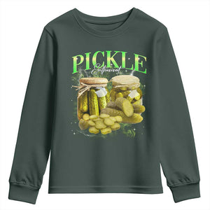 Pickle Lovers Youth Sweatshirt Retro Pickle Enthusiast Vintage 90s Graphic TS10 Dark Forest Green Print Your Wear