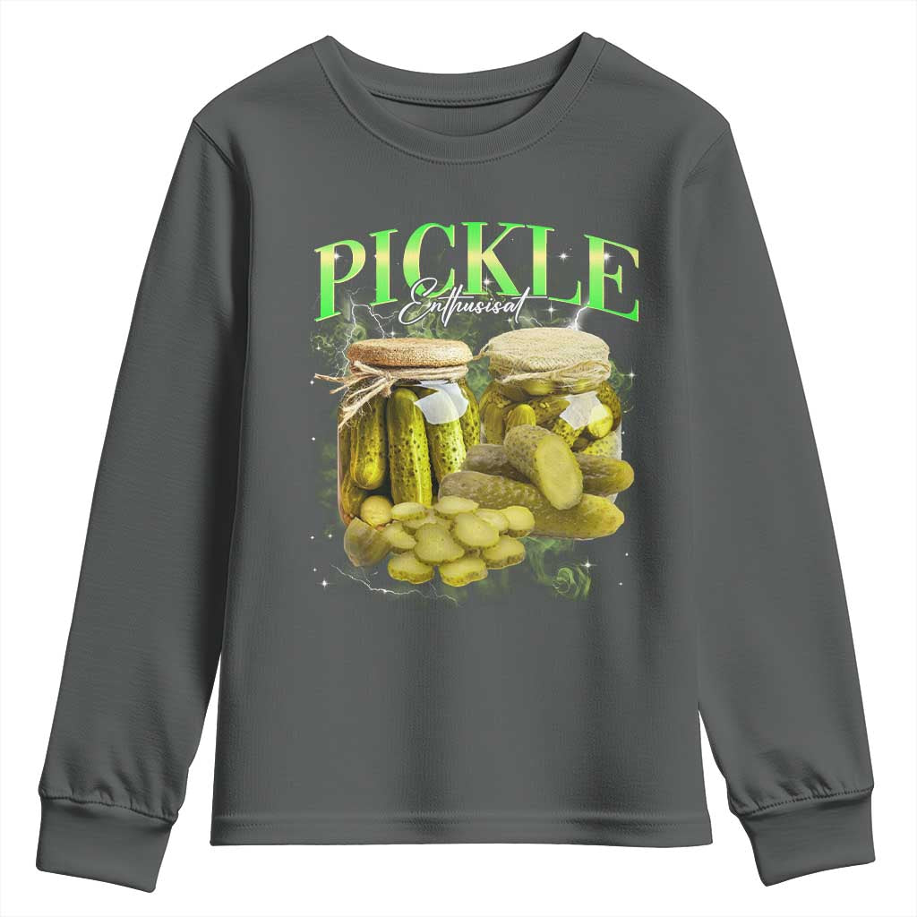 Pickle Lovers Youth Sweatshirt Retro Pickle Enthusiast Vintage 90s Graphic TS10 Dark Heather Print Your Wear