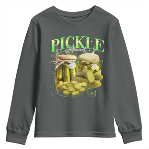 Pickle Lovers Youth Sweatshirt Retro Pickle Enthusiast Vintage 90s Graphic TS10 Dark Heather Print Your Wear