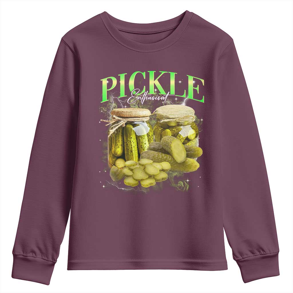 Pickle Lovers Youth Sweatshirt Retro Pickle Enthusiast Vintage 90s Graphic TS10 Maroon Print Your Wear
