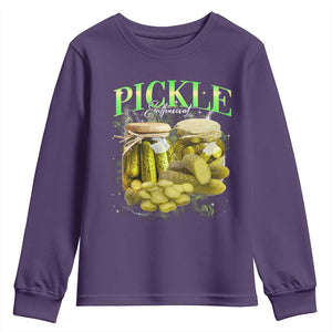 Pickle Lovers Youth Sweatshirt Retro Pickle Enthusiast Vintage 90s Graphic TS10 Purple Print Your Wear