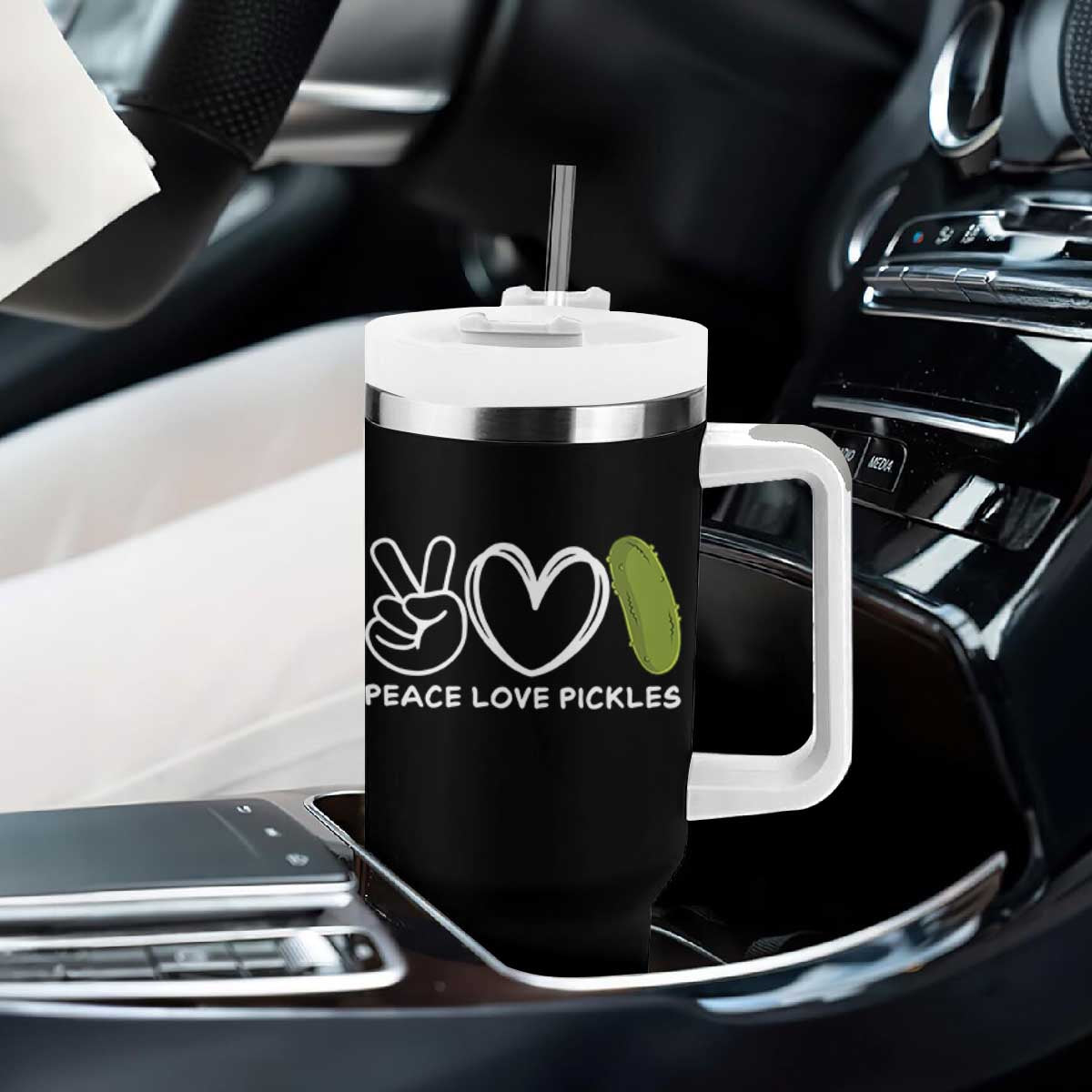 Peace Love Pickles Tumbler With Handle TS10 Print Your Wear