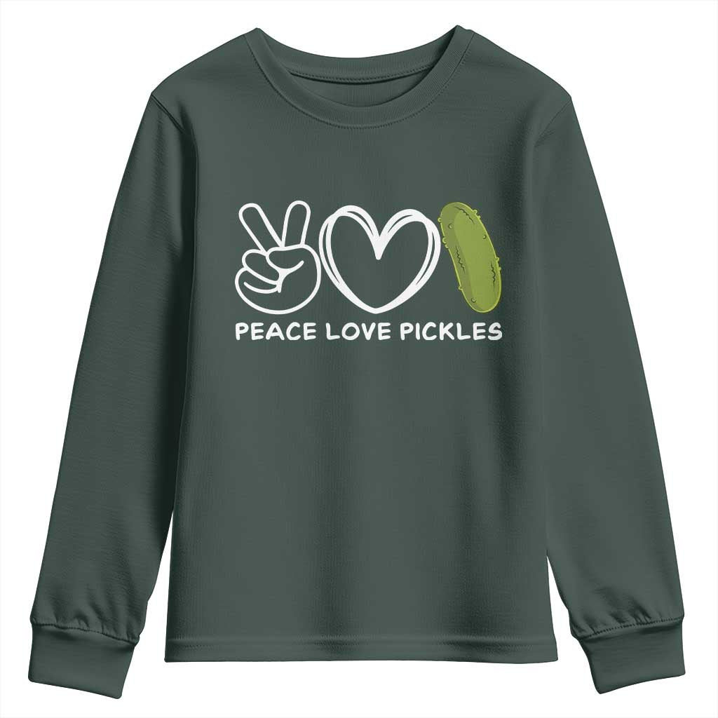 Peace Love Pickles Youth Sweatshirt TS10 Dark Forest Green Print Your Wear