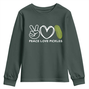 Peace Love Pickles Youth Sweatshirt TS10 Dark Forest Green Print Your Wear