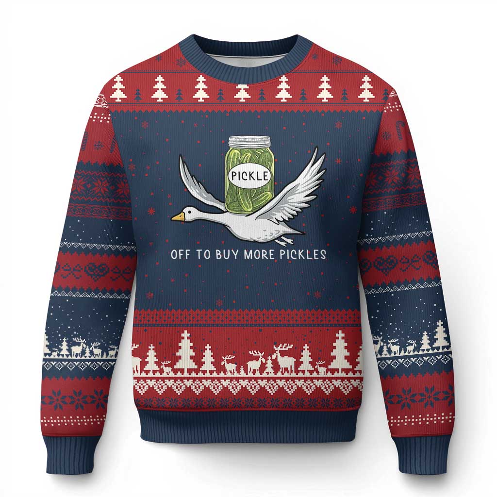 Silly Goose Pickle Lovers Ugly Christmas Sweater Off To Buy More Pickles TS10 Navy Red Print Your Wear