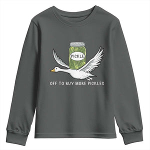 Silly Goose Pickle Lovers Youth Sweatshirt Off To Buy More Pickles TS10 Dark Heather Print Your Wear