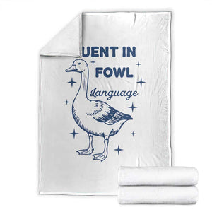 Fluent In FOWL Language Throw Blanket Vintage 90s Funny Duck Meme TS10 White Print Your Wear