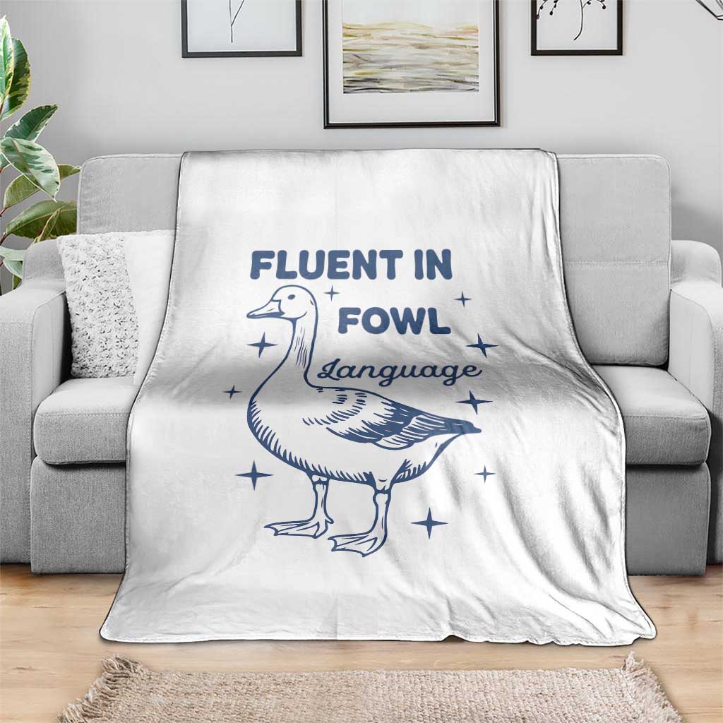 Fluent In FOWL Language Throw Blanket Vintage 90s Funny Duck Meme TS10 Print Your Wear