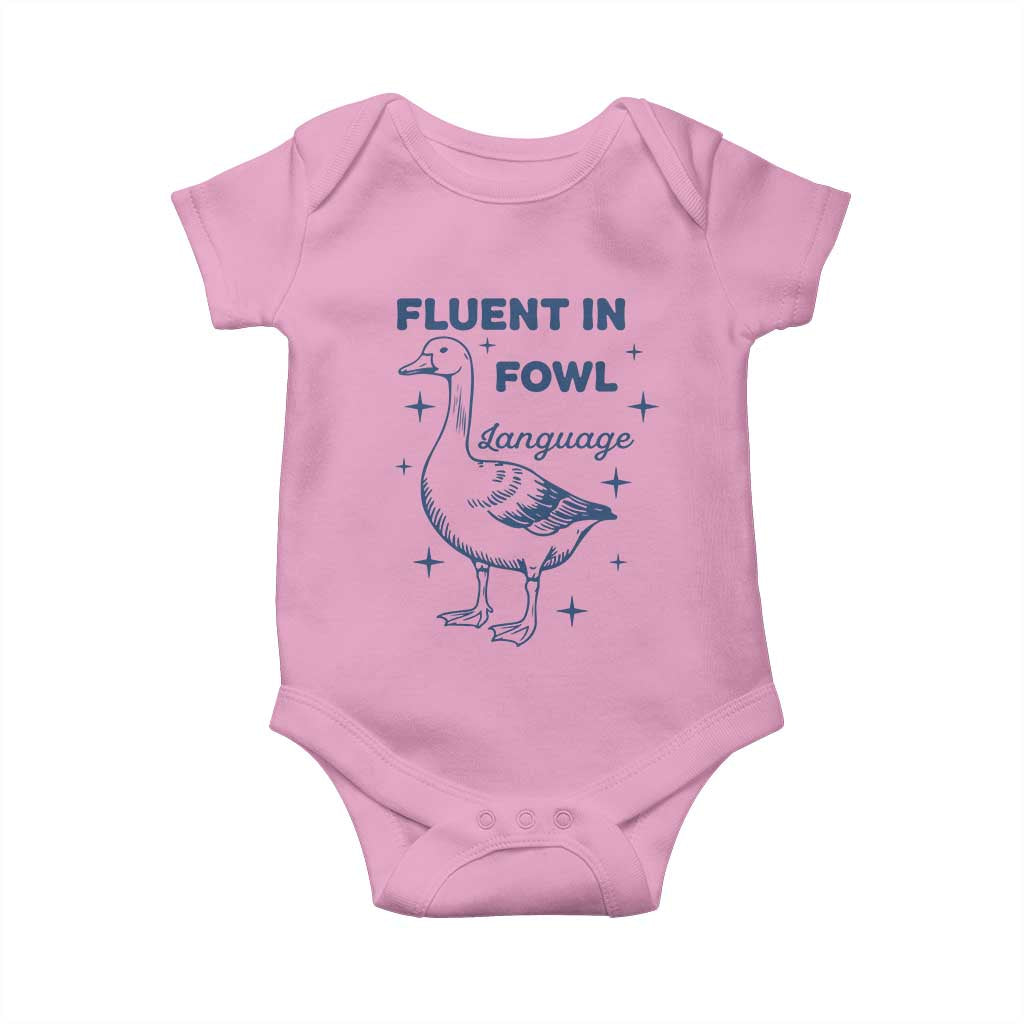 Fluent In FOWL Language Baby Onesie Vintage 90s Funny Duck Meme TS10 Light Pink Print Your Wear