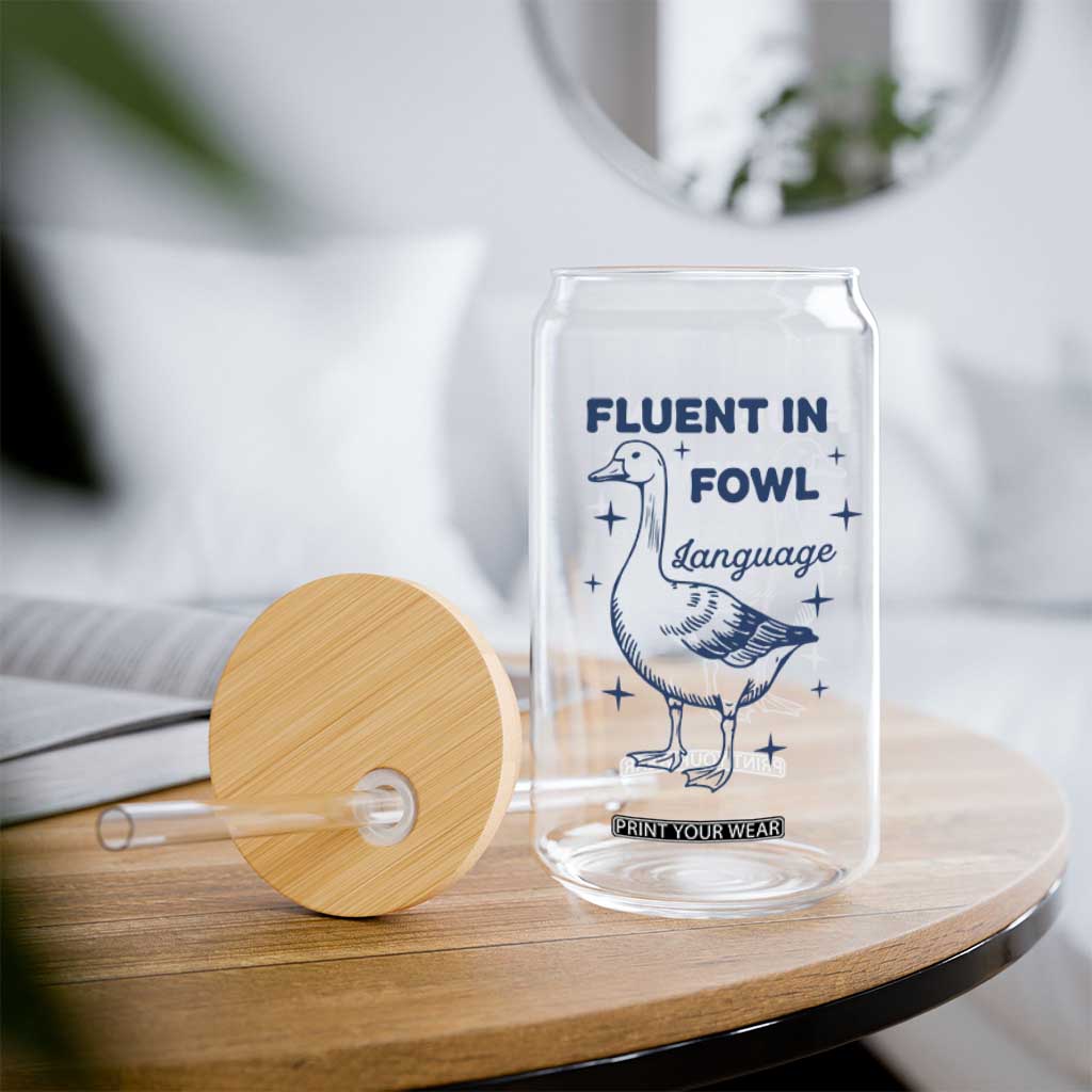 Fluent In FOWL Language Glass Can Vintage 90s Funny Duck Meme TS10 Print Your Wear