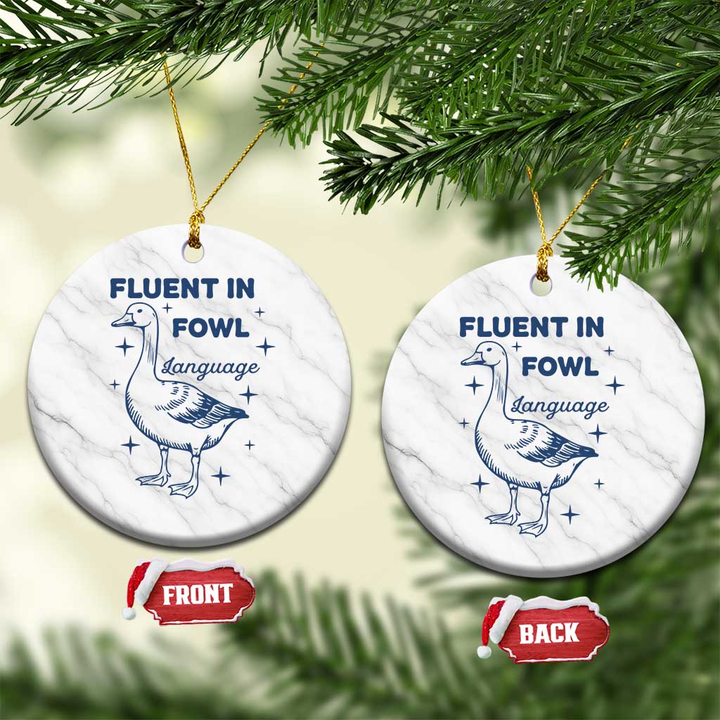 Fluent In FOWL Language Ceramic Ornament Vintage 90s Funny Duck Meme TS10 1pc White Marble Print Your Wear