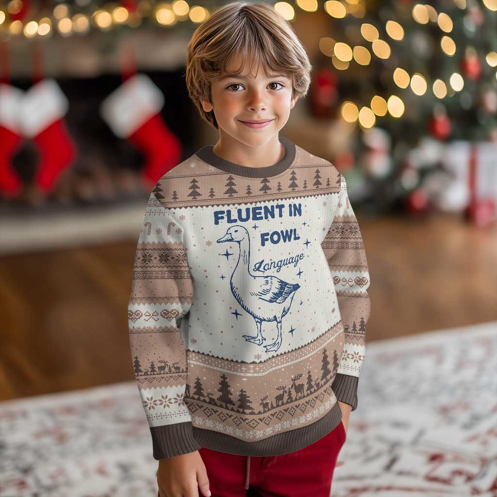 Fluent In FOWL Language Ugly Christmas Sweater Vintage 90s Funny Duck Meme TS10 Mocha Mousse Print Your Wear