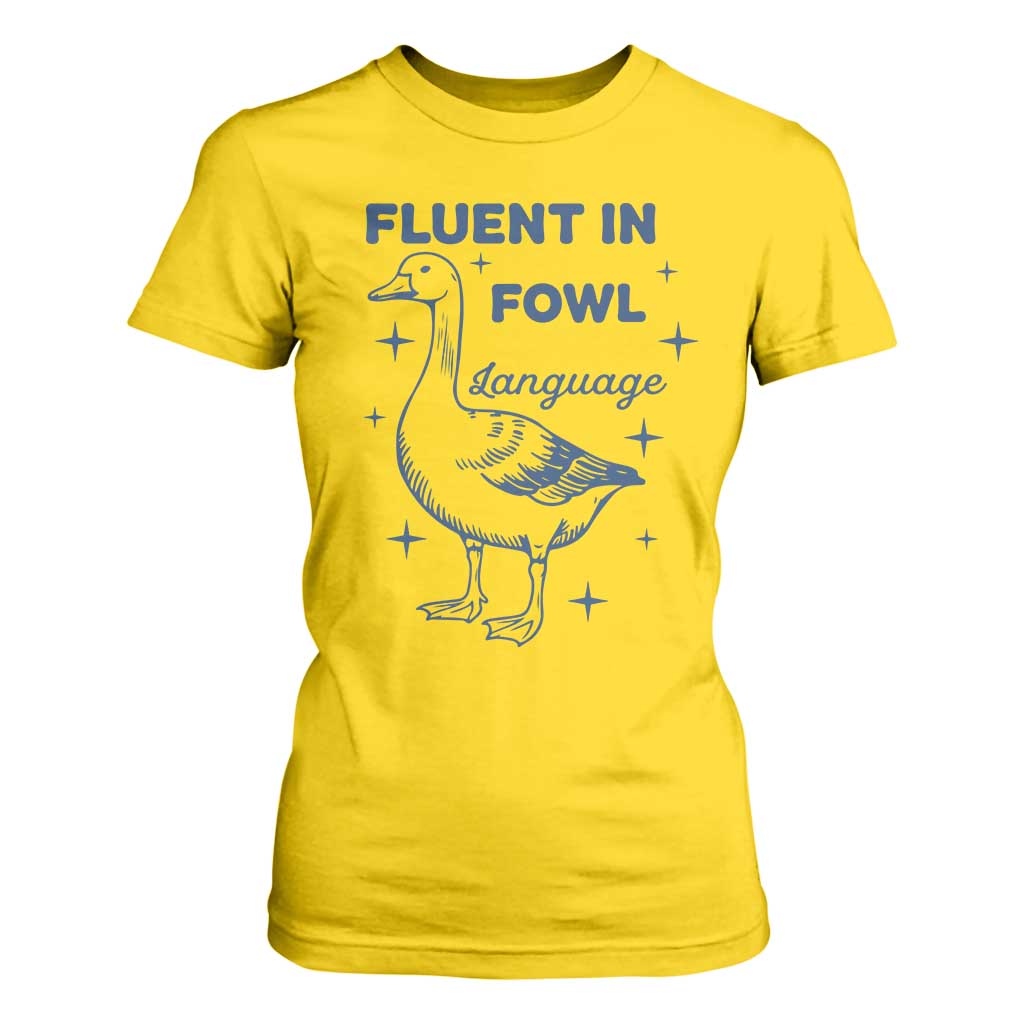 Fluent In FOWL Language T Shirt For Women Vintage 90s Funny Duck Meme TS10 Daisy Print Your Wear