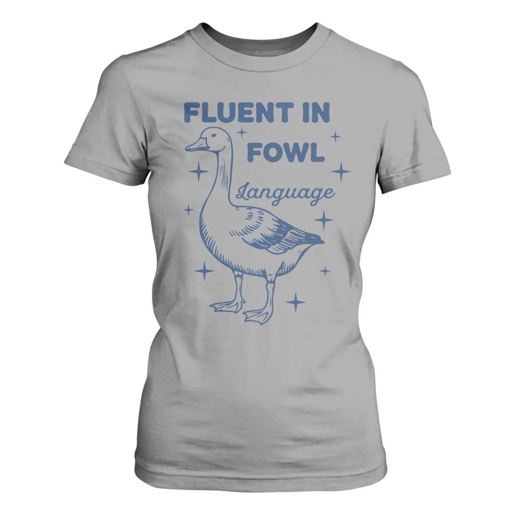 Fluent In FOWL Language T Shirt For Women Vintage 90s Funny Duck Meme TS10 Sport Gray Print Your Wear