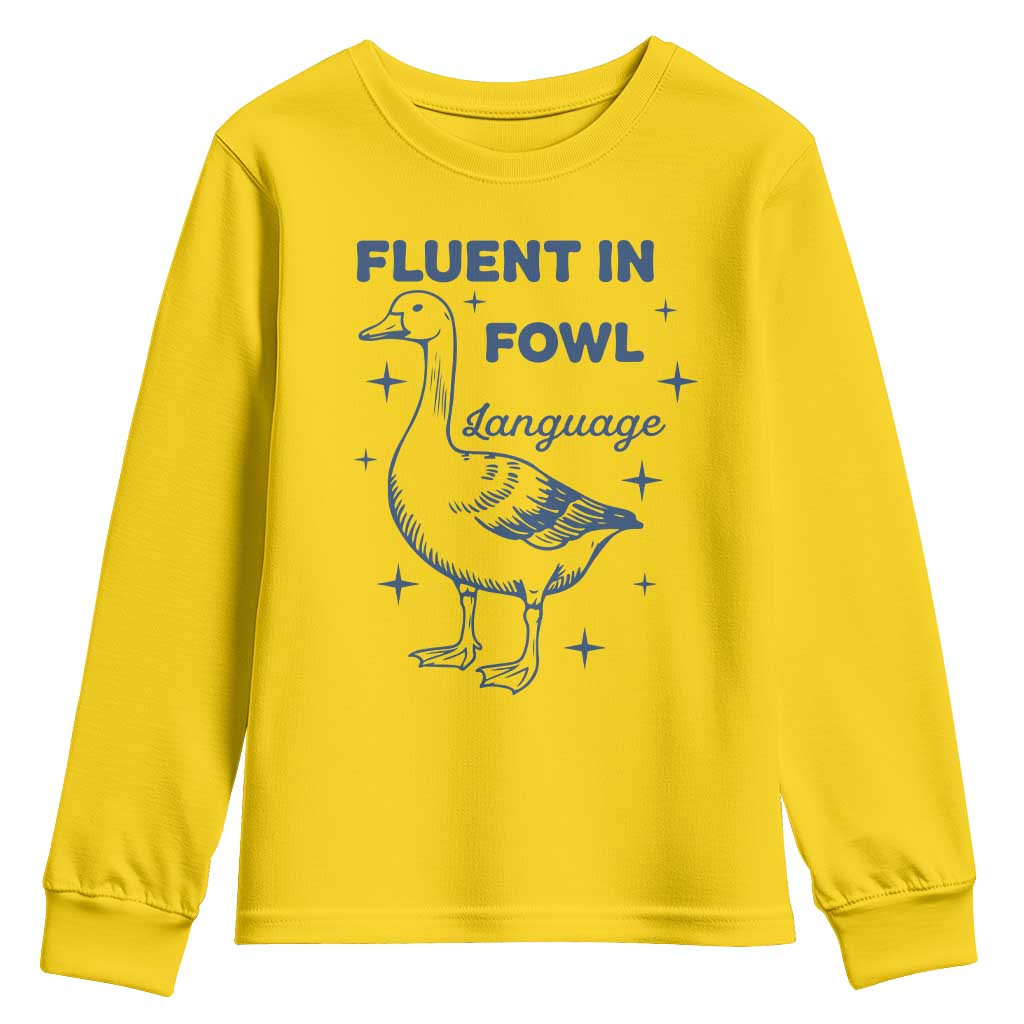Fluent In FOWL Language Youth Sweatshirt Vintage 90s Funny Duck Meme TS10 Daisy Print Your Wear