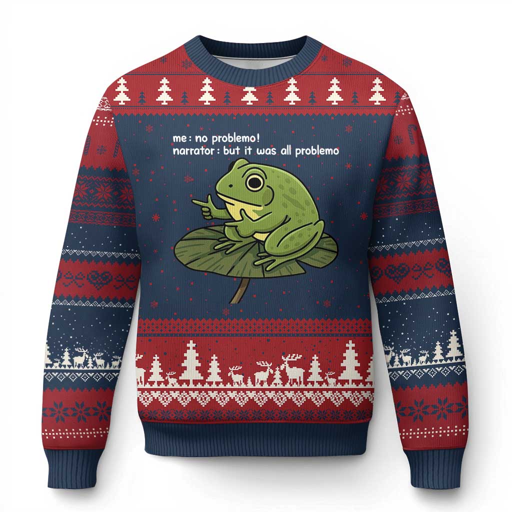 Funny Frog Ugly Christmas Sweater Me No Problemo Narrator But It Was All Problemo TS10 Navy Red Print Your Wear