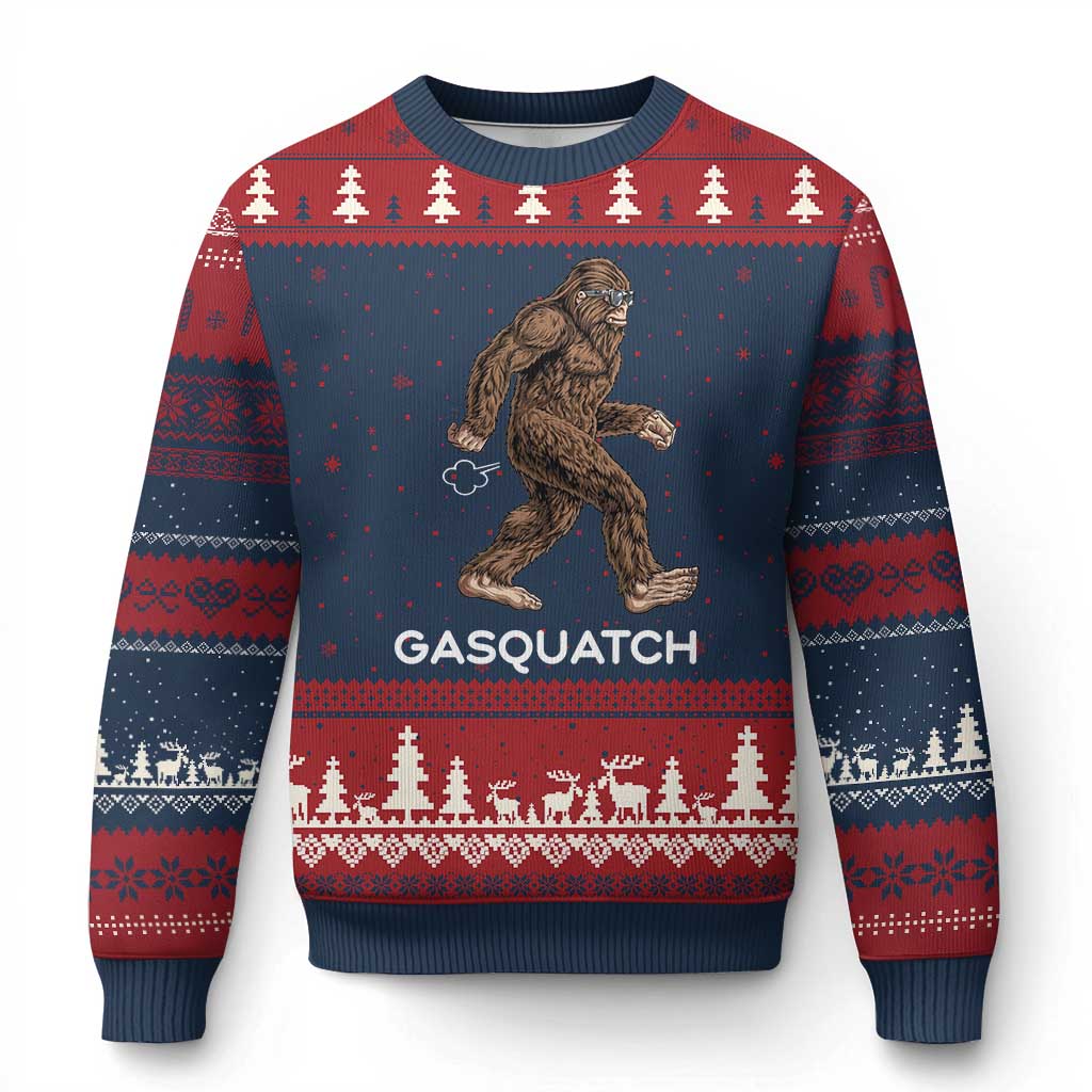 Funny Bigfoot Ugly Christmas Sweater Gasquatch Gassy Sasquatch Fart Meme TS10 Navy Red Print Your Wear