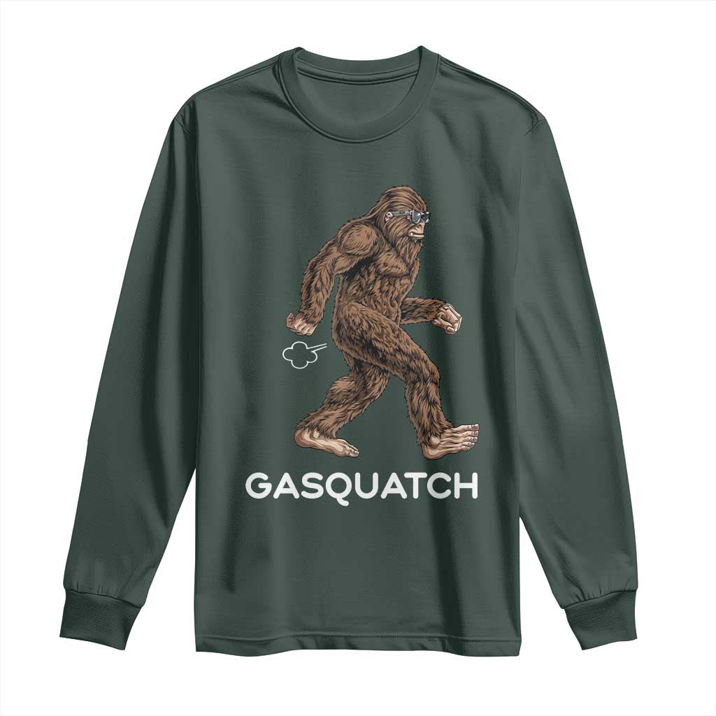 Funny Bigfoot Long Sleeve Shirt Gasquatch Gassy Sasquatch Fart Meme TS10 Dark Forest Green Print Your Wear