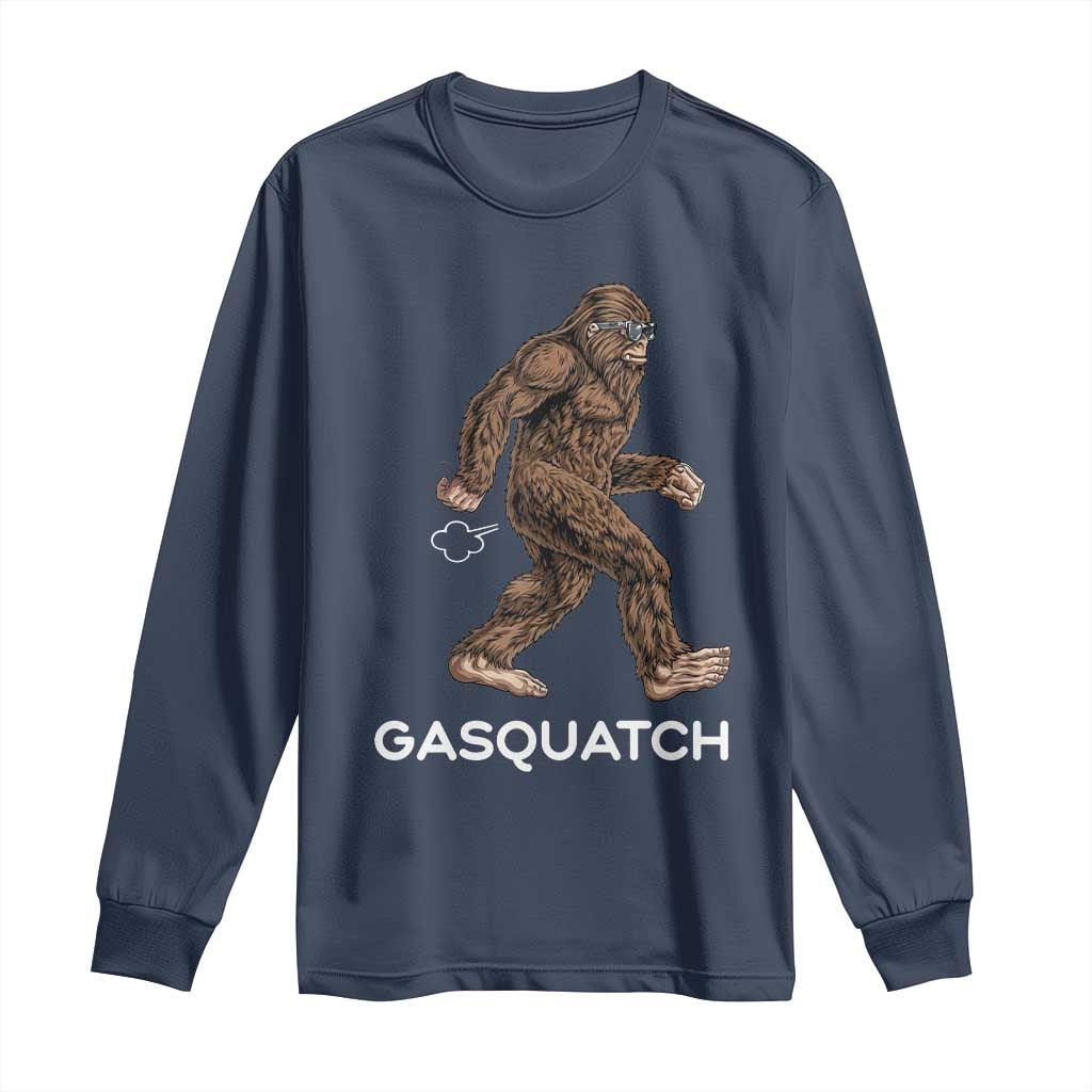 Funny Bigfoot Long Sleeve Shirt Gasquatch Gassy Sasquatch Fart Meme TS10 Navy Print Your Wear