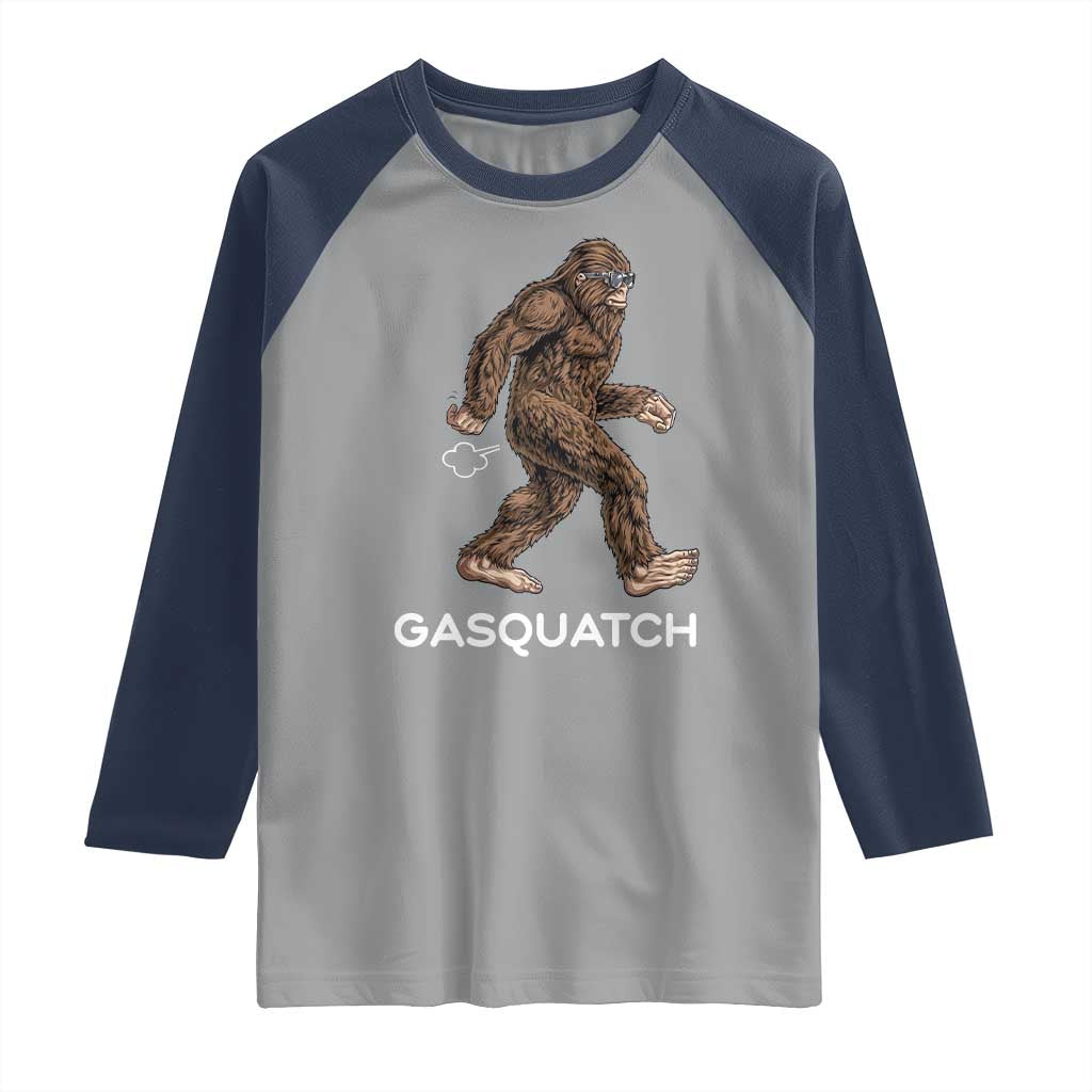 Funny Bigfoot Raglan Shirt Gasquatch Gassy Sasquatch Fart Meme TS10 Sport Gray Navy Print Your Wear
