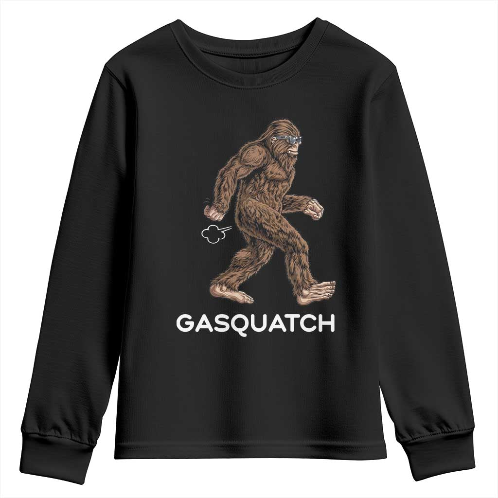Funny Bigfoot Youth Sweatshirt Gasquatch Gassy Sasquatch Fart Meme TS10 Black Print Your Wear