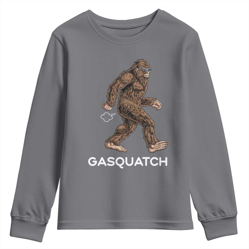 Funny Bigfoot Youth Sweatshirt Gasquatch Gassy Sasquatch Fart Meme TS10 Charcoal Print Your Wear