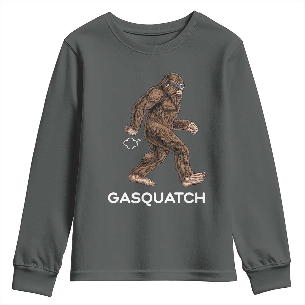 Funny Bigfoot Youth Sweatshirt Gasquatch Gassy Sasquatch Fart Meme TS10 Dark Heather Print Your Wear