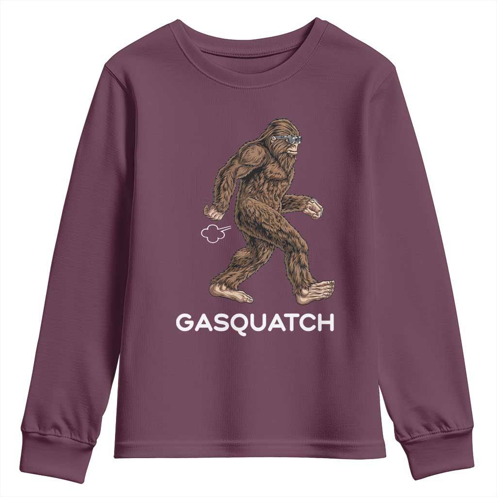 Funny Bigfoot Youth Sweatshirt Gasquatch Gassy Sasquatch Fart Meme TS10 Maroon Print Your Wear