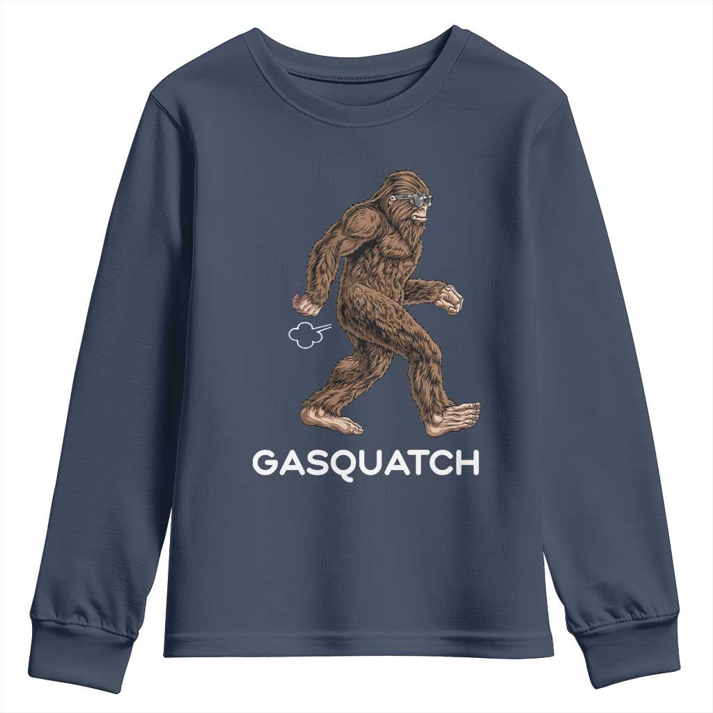 Funny Bigfoot Youth Sweatshirt Gasquatch Gassy Sasquatch Fart Meme TS10 Navy Print Your Wear