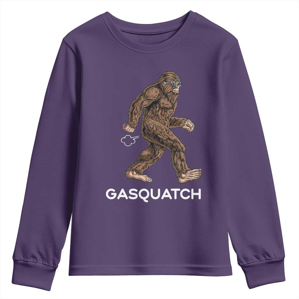 Funny Bigfoot Youth Sweatshirt Gasquatch Gassy Sasquatch Fart Meme TS10 Purple Print Your Wear
