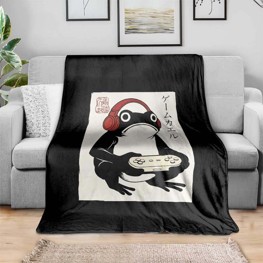 Japanese Gamer Frog Throw Blanket Boys Funny Vintage Gaming TS10 Print Your Wear