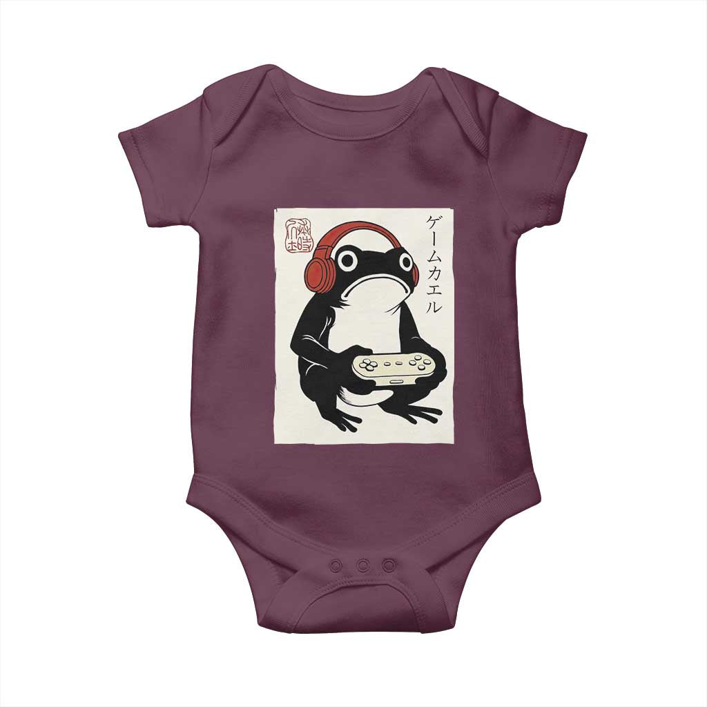 Japanese Gamer Frog Baby Onesie Boys Funny Vintage Gaming TS10 Maroon Print Your Wear