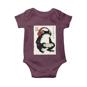 Japanese Gamer Frog Baby Onesie Boys Funny Vintage Gaming TS10 Maroon Print Your Wear