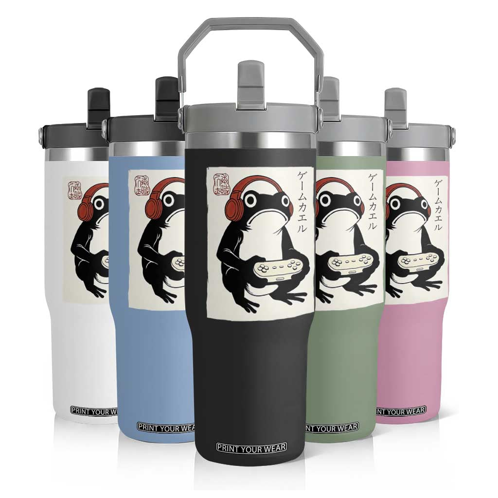 Japanese Gamer Frog Flip Straw Tumbler Boys Funny Vintage Gaming TS10 Print Your Wear