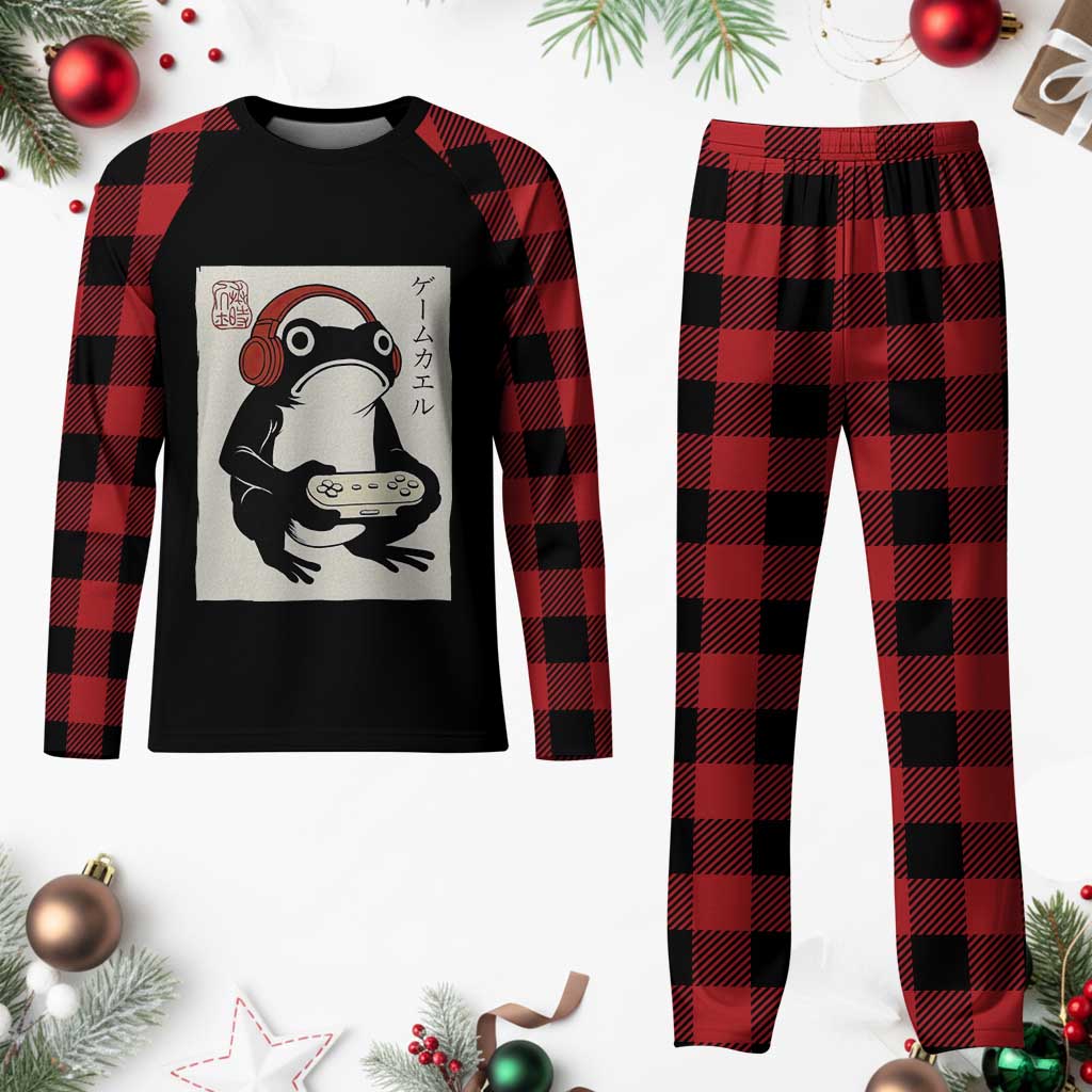 Japanese Gamer Frog Plaid Pajama Set Boys Funny Vintage Gaming TS10 Buffalo Plaid Print Your Wear