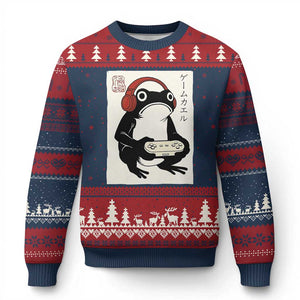 Japanese Gamer Frog Ugly Christmas Sweater Boys Funny Vintage Gaming TS10 Navy Red Print Your Wear