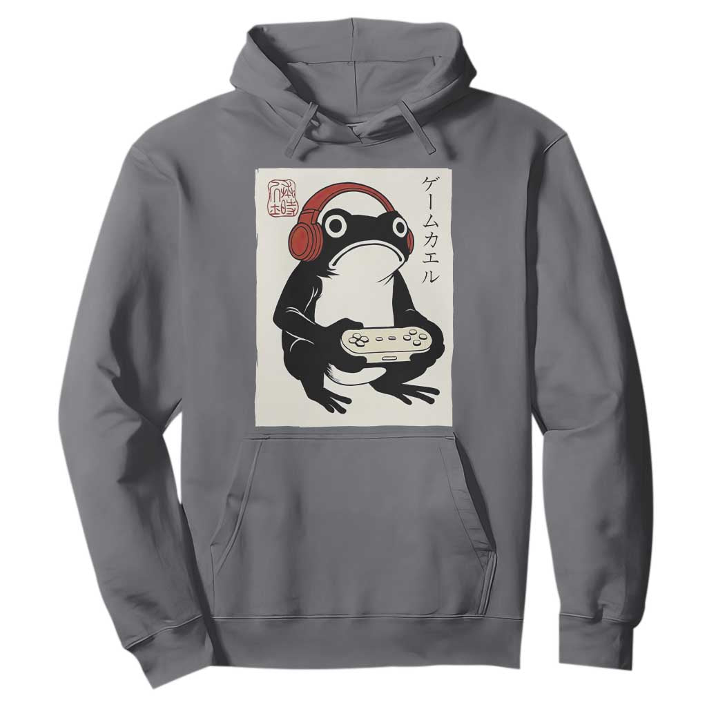 Japanese Gamer Frog Hoodie Boys Funny Vintage Gaming TS10 Charcoal Print Your Wear
