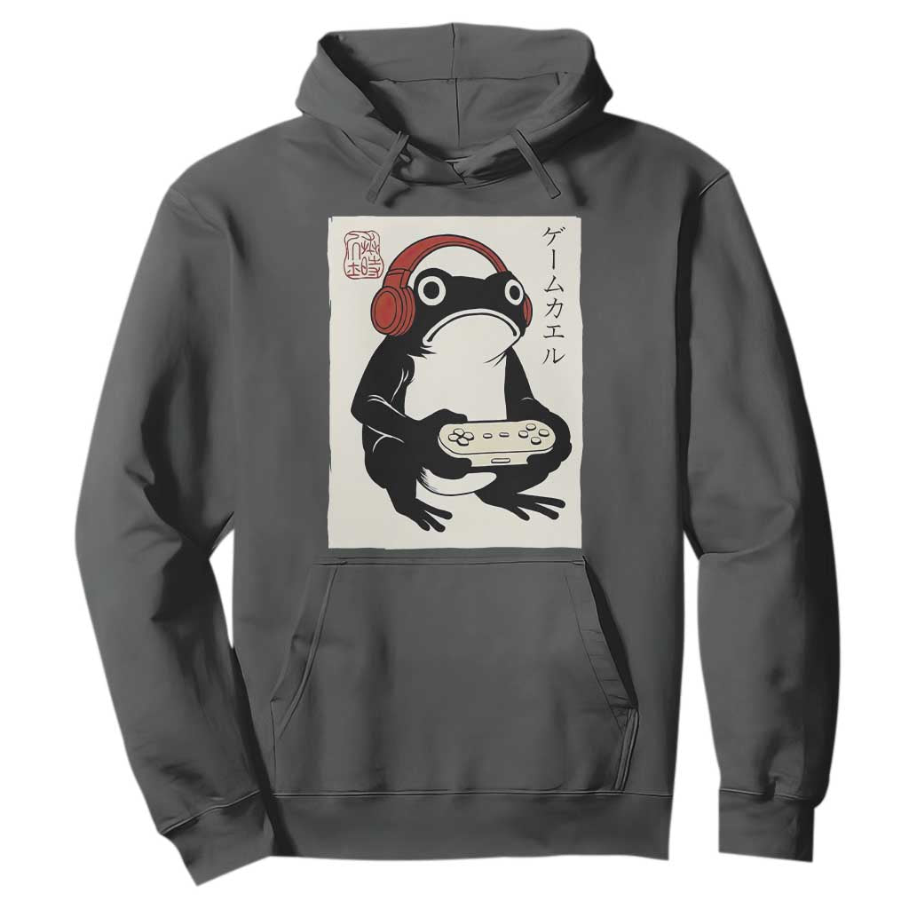 Japanese Gamer Frog Hoodie Boys Funny Vintage Gaming TS10 Dark Heather Print Your Wear